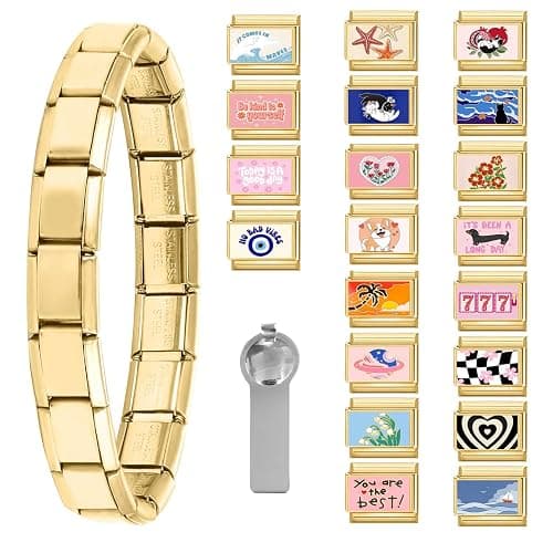 ITingstere Italian Charms Bracelet Sets with 1Pcs Starter Brascelet 9Pcs Charms 9mm Italian Modular Charm Bracelet DIY Module Jewelry Gifts - Image 1