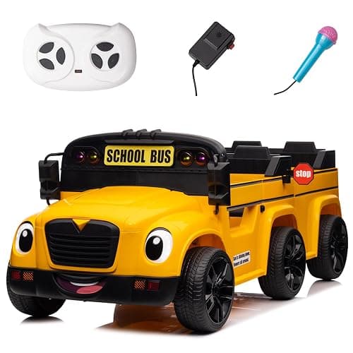 POSTACK 24V Kids Ride on School Bus, 2 Seater Ride on Car with Remote Control, Battery Powered Cars for Kids Boys Girls, Electric Ride on Toy with Microphone, Music, Yellow - Image 1