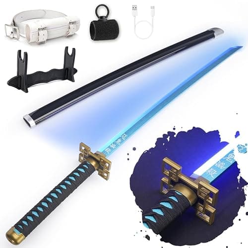 RENGENG Light Up Sword, 40 Inches Rechargeable Plastic Replica with Belt & Stand, Sword with Original Texture - Image 1