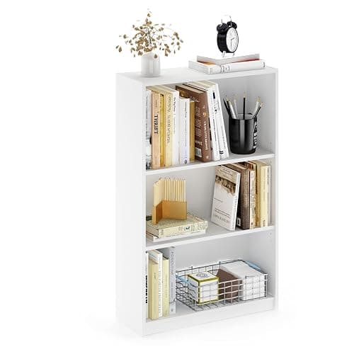 Furinno Jaya Book Shelf, 3-Tier Bookshelf, Bookcase with Adjustable Shelves, 9.5 x 24.5 x 40.3, for Organization and Storage, for Living Room, Bedroom, Home Office, White - Image 1