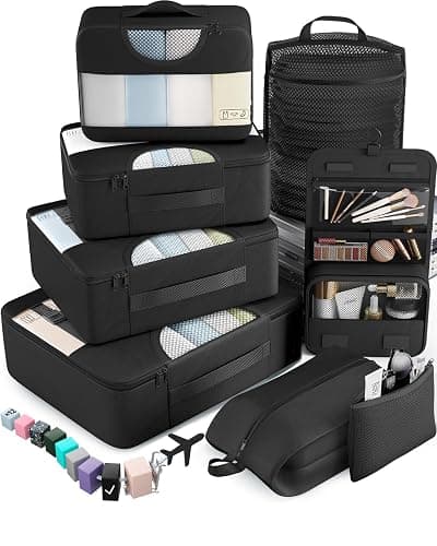 Veken 10 Set/8 Set Packing Cubes for Travel Essentials, Suitcase Organizer Bags in 4 Sizes, Carry-On Luggage Accessories with Laundry Bag & Passport Holder, Airplane Must Have, Camp Gifts for Men - Image 1