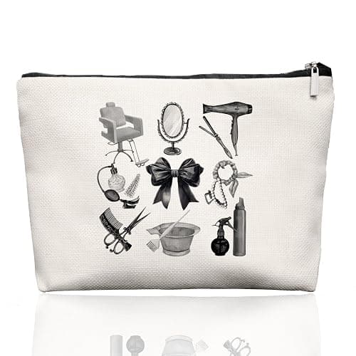EKGJW Black & White Hairstylist Makeup Bag, Aesthetic Salon Travel Organizer, Cosmetology Student Gifts for Women, Hairdresser Accessories Pouch for Teen Girls, 7.5 x 10 in - Image 1