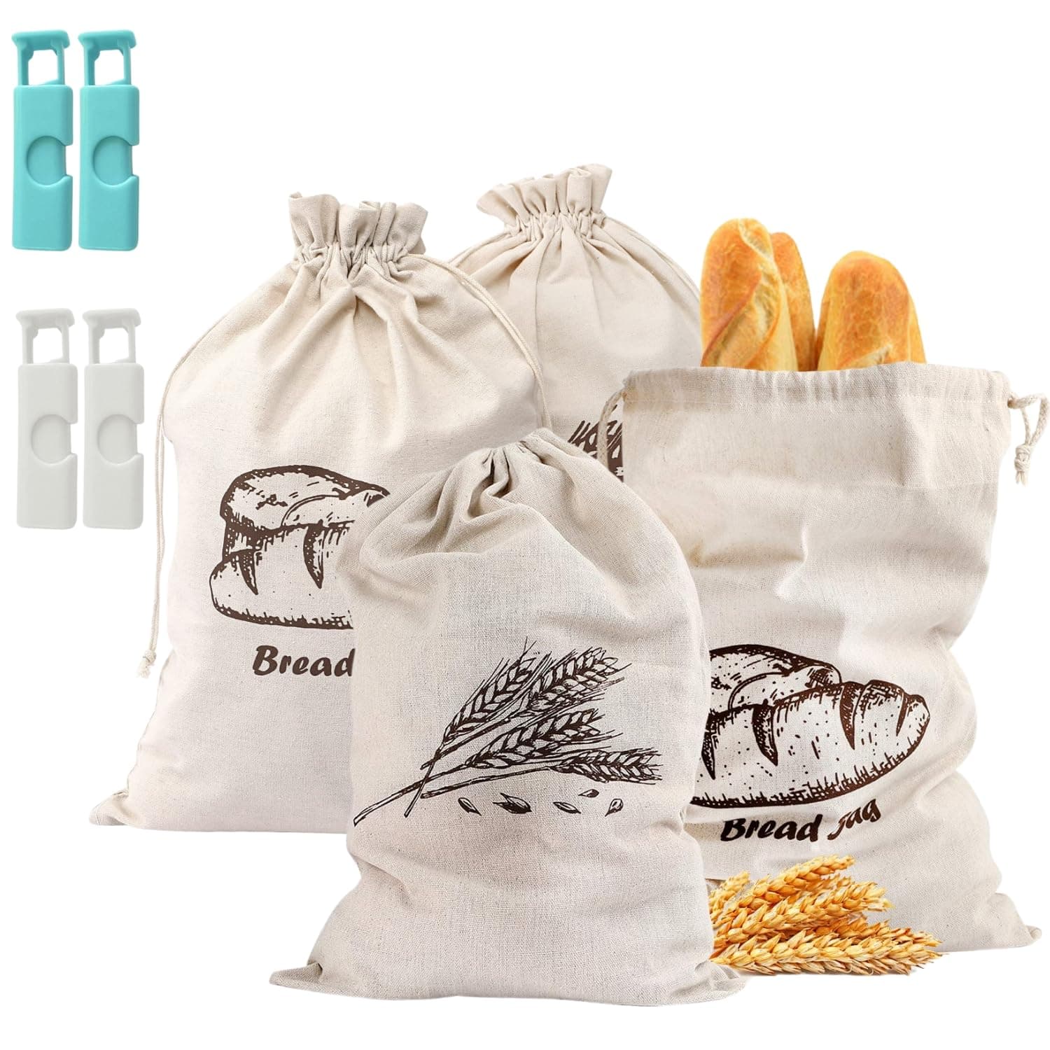 SPERO SPERA Bread Bag, 2-Packs Linen Bun Bags for Homemade Container, 17.3×11.6 Inches Unbleached&Reusable Loaf&Baguette Storage,Natural Large Storage for Artisan Roll,With 2 pieces Bread Clips - Image 1