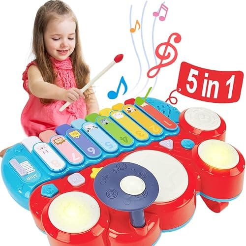 Baby Musical Toys, 3 in 1 Piano Keyboard Xylophone Drum Set for 1 Year Old Girls Toys, Learning Toys for Toddlers 1-3, Baby Piano 18 Months - 1 2 3 4 Year Old Girl Toys Toddler - Image 1