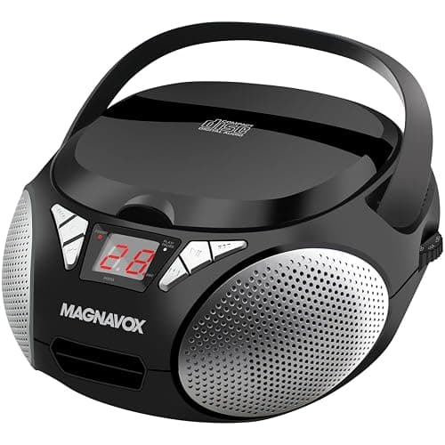 Magnavox MD6924 Portable Top Loading CD Boombox with AM/FM Stereo Radio in Black | CD-R/CD-RW Compatible | LED Display | AUX Input | Programmable CD Player | 1.6 watts of Audio - Image 1