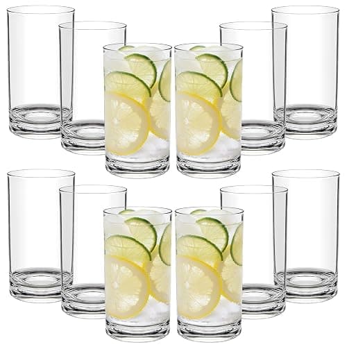 RÉΑLWÁY 17 Oz Plastic Tumblers Set of 12, Clear Plastic Drinking Glasses, Plastic Cups Reusable, Highball Glasses Drinking Set for Kitchen Poolside Patio,Dishwasher-Safe, Shatterproof, BPA-Free - Image 1