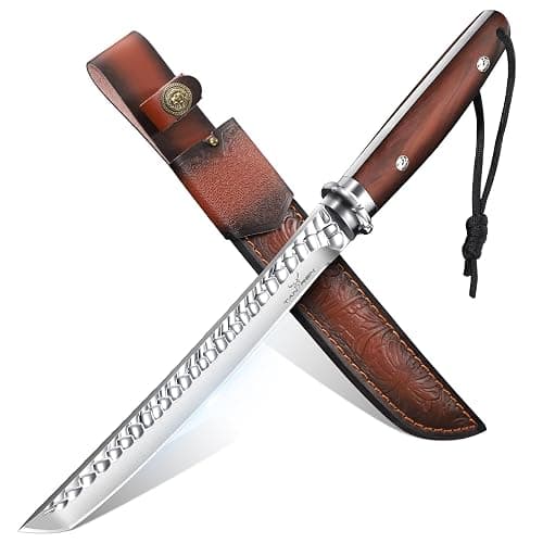 TAN REN Hunting Knife with Sheath, 8.3 Inch Fixed Blade Survival Outdoor Knife with Wooden Handle for Camping, Bushcraft, Christmas Gifts for Men - Image 1