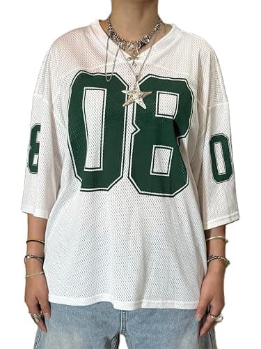 Oversized Jersey Shirts for Women Y2k Number Graphic Print V Neck Short Sleeve Aesthetic Summer T-Shirt Streetwear - Image 1