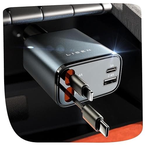 LISEN Retractable Car Charger, 69W USB C Car Accessories Adapter for iPhone 16 USB C Charger Fast Charging, Truck Accessories, Travel Essentials Gifts for Women Men, for iPhone 16 15 14 13 12 Pro Max - Grey - Image 1
