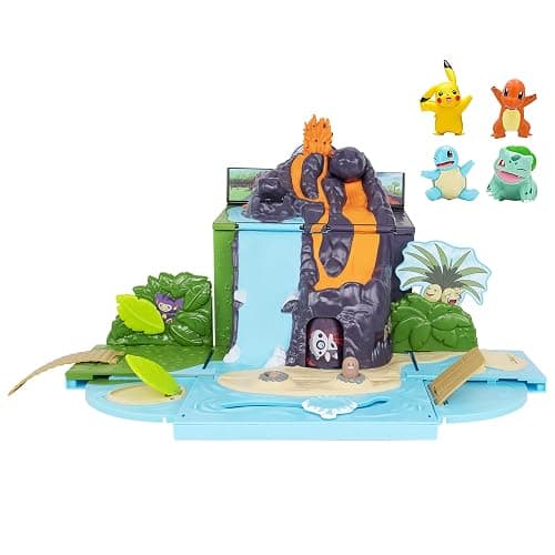 Pokemon Carry ‘N’ Go Volcano Playset with 4 Included 2-inch, Pikachu, Charmander, Bulbasaur, and Squirtle! Bring Everywhere - Playsets for Kids and Pokémon Fans - Image 1