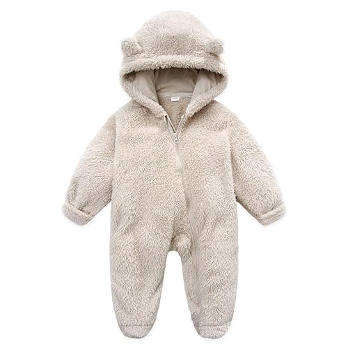Toddler Baby Boys Girls Fleece Rompers Cute Hooded Plush Zipper Jumpsuits Keep Warm Fall Winter Outfits - Image 1