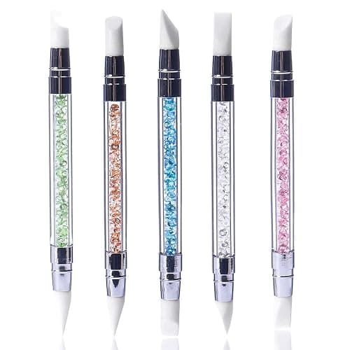 Hanyousheng 5Pcs Silicone Nail Art Sculpture Pen, Dual Tipped Silicone Rhinestone Nail Polish Carving Pen, Nail Art DIY Decoration Tool Nail Polish Brush Dotting Salon Tool Set - Image 1