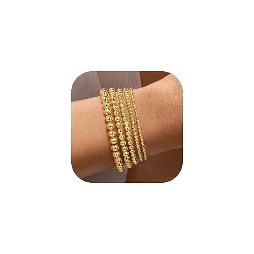 Yoosteel Gold Beaded Bracelets Set for Women Teen Girl Gifts Non Tarnish - 14K Gold Plated Dainty Round Bead Ball Pearl Cross Bracelet Stack for Women Teenage Girls Stackable Jewelry Christmas Gifts - Image 1