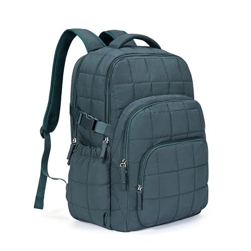 CLUCI 17.3 Inch Laptop Backpack for Women, Anti Theft Travel Backpack, Puffer Quilted Work Backpack, Water Resistant College Bookbag, Carry on backpack with RFID(Green) - Image 1