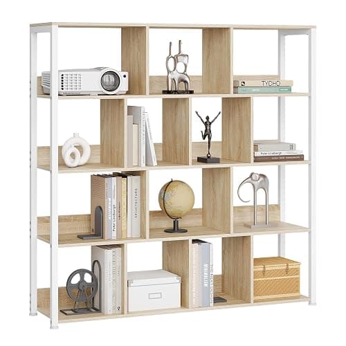 eSituro Scaffale per Libri, Scaffale con 14 Cubi in 4 Livelli, Unità di Stoccaggio Moderna per Soggiorno/Camera da Letto/Ufficio, Legno Ingegnerizzato, Effetto Rovere Chiaro+Bianco, 120x30x120cm - Image 1
