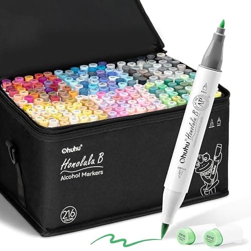 Ohuhu Alcohol Brush Markers - 216-color AP Certificated Double Tipped Art Marker Set for Artists Adults Coloring Illustration - Brush & Fine Dual Tips - Honolulu B of Ohuhu Markers - Refillable Ink - Image 1