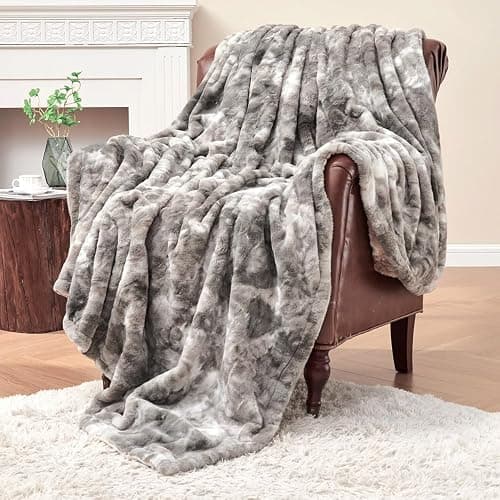 Krifey Faux Fur Throw Blanket, Super Soft Cozy Blanket, Luxury Fluffy Blanket Warm Bed Throw, Plush Christmas Birthday Gifts for Women, Room Home Dorm Decor, Marbled Gray 50" x 60" - Image 1