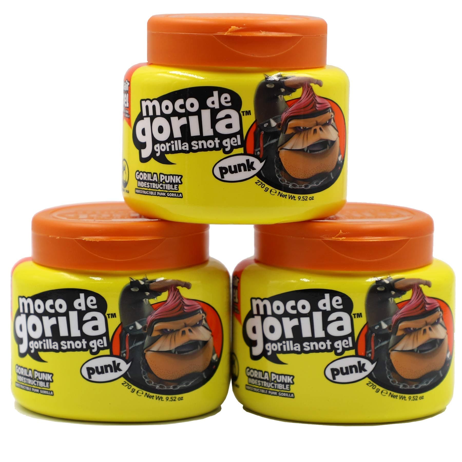 Moco de Gorila Punk, Hair Styling Gel, Gives your Hairstyle a Long-Lasting Effect, Reactivate with Water, High Fixation, 3-Pack of 9.52 Oz Each, 3 Jars - Punk Delight 9.5 Ounce (Pack of 3) - Image 1