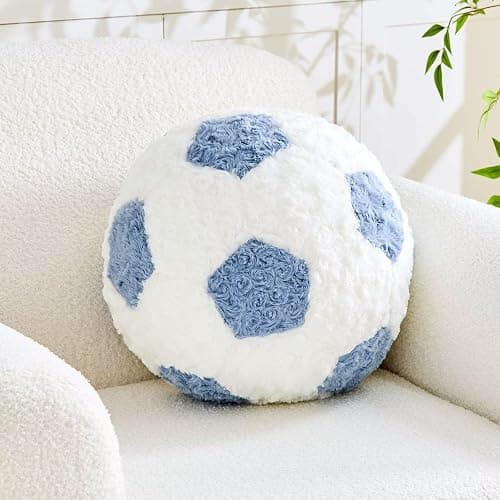 NHSEKF Soccer Throw Pillow Dusty Blue Round Football Ball Pillow Soccer Plush Pillows Aesthetic Home Decor Soccer Ball Decorative Pillow Soft Soccer Ball for Bed Couth - Image 1