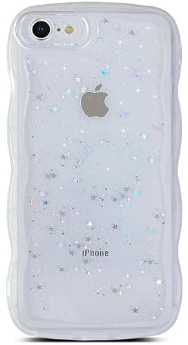 Qokey for iPhone SE & 8/7 Case - Cute Clear Glitter Curly Wave Design, Transparent Bling Shiny Protection Soft TPU Shockproof Phone Cover for Women & Girls - Image 1
