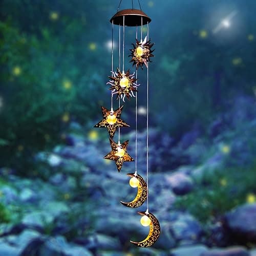 Tryme Solar Wind Chimes for Outside with Sun Moon Star Solar Hanging Lights Windchimes Outdoors Garden Decor Gifts for Mother, Grandma, Sister - Image 1
