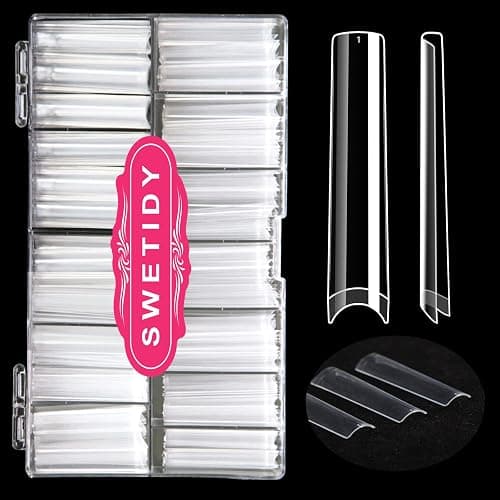 No C Curve 3XL Long Square Nail Tips for Acrylic Nails Professional, SWETIDY 360PCS Clear Straight Flattened Half Cover False Nails Tips with Case for Nail Salons and Home DIY, 12 Sizes - Image 1