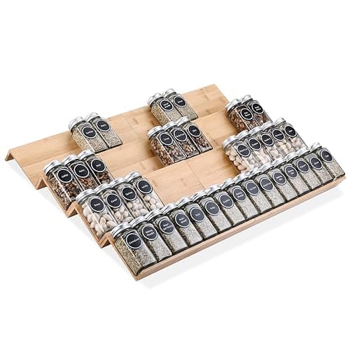 Mulush Bamboo Spice Rack Tray - Spice Drawer Organizer for Kitchen Cabinets Storage and Organization (Jars Not Included) - Bamboo - Image 1