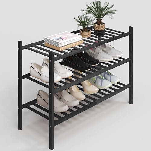 Z&L HOUSE 3-Tier Shoe Rack for Closet, Stackable Bamboo Shoe Rack for entryway, Hallway, Bathroom, Multifunctional Utility Free Standing Shoe Shelf Black - Image 1