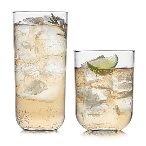 Libbey Polaris Tumbler and Rocks Glass Set, Elegant Drinkware Glasses Set, Lead-Free Tall Drinking Glasses with Modern Clean Lines, Dishwasher Safe Drinking Glasses Set of 16, Axis - Image 1