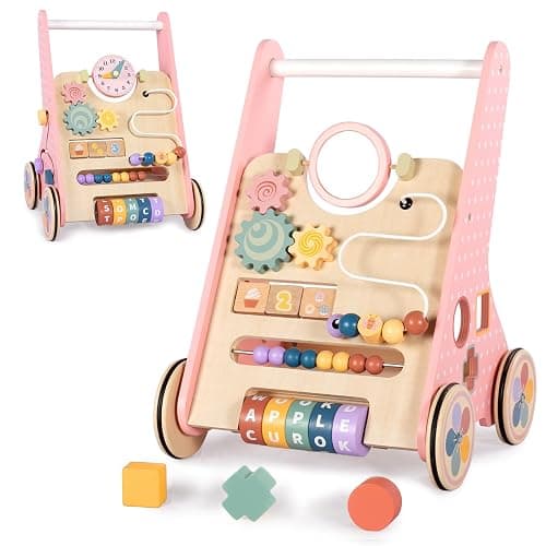 BAUTIA Wooden Baby Walker, Push Walker for Baby Girl 6-12 Months, Montessori Walker Push Toy for Toddlers Learning to Walk - Image 1