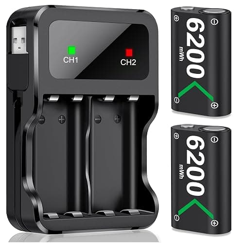 HELLCOOL Bateria para Mando Xbox, 2x6200mWh Pilas Recargables con Cargador Pilas/Cable Carga/Display LED, Compatible Xbox Series X|S/Xbox OneX|S|Elite Controller - 25 Horas de Juego - Image 1