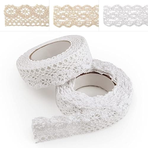ASTARON Cinta Vintage Decorativa Autoadhesiva de Borde de Encaje para Manualidades y Decoración de Bodas - Caja de Regalo para Álbumes (Estilo A - Blanco) - Image 1