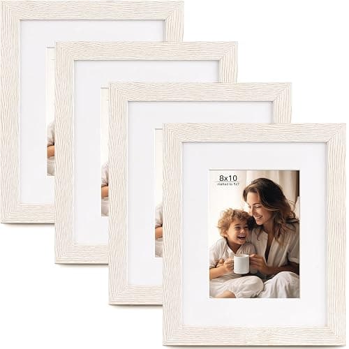FinalFind 8x10 Picture Frame with Mat for 5x7, Set of 4 Distressed White 8 x 10 Frames Display on Tabletop or Wall Mounting (4 Pack,White) - Image 1