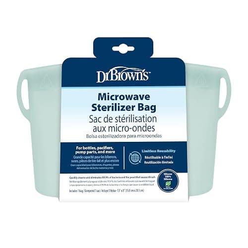 Dr. Brown's Microwave Steam Sterilizer Bag for Baby Bottles, Breast Pump Parts & Other Toddler Accessories, 100% Silicone, Reusable Sterilizing Bag - Image 1