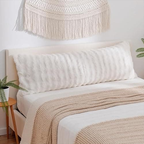Chumerry Faux Fur Body Pillow Cover, Super Soft Fuzzy Plush Bedding Pillow Long Pillowcases 1 Pieces, Chic Striped Plaid Geometry Decorative White Body Pillowcase for Couch, Bed, 20 x 54 Inches - Image 1