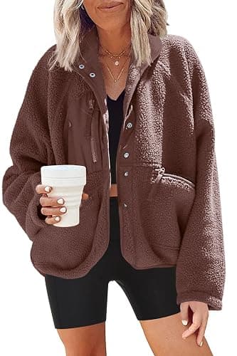 Nirovien Womens Fuzzy Fleece Jacket Button Down Sherpa Coats Casual Winter Warm Outwear with Pockets - Image 1