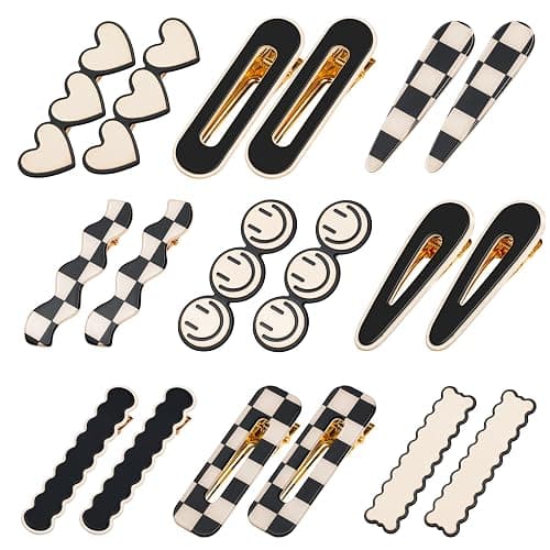 Gingbiss 18 Pcs Hair Clips for Women Girls, Black White Checker Barrettes | Cute Acrylic Fancy Hair Pins, No Bend Korean Styling Minimalist Hair Accessories with Storage Box, Gift for Women Girls Teens - Image 1