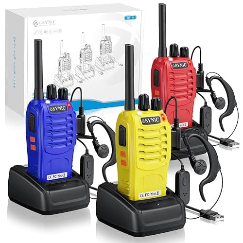 eSynic 3Pack Professional Walkie Talkies for Adults 16CH Rechargeable House Walky Talky PMR446 Two Way Radio With Earpieces& LED Light& Clip& Hand Free VOX Function, Gift for Camping Security etc - Image 1