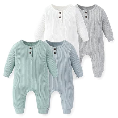 JELYLOVE Unisex Long Sleeve 4-Pack Baby Romper infant Boy Girl Jumpsuits 0-24Months New Born Outfits - Image 1