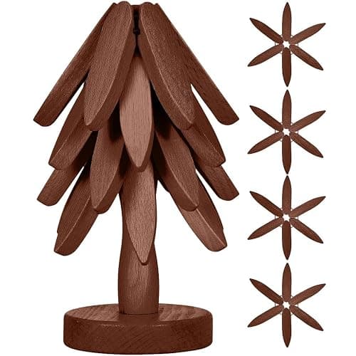 Wooden Cup Coaster Set,Tree Shape Trivet Set,Tree Coasters- 4 Wooden Trivets + 1 Stand stored for hot Dish/Pot/Bowl/teapot/hot Pot Set (Brown) - Image 1