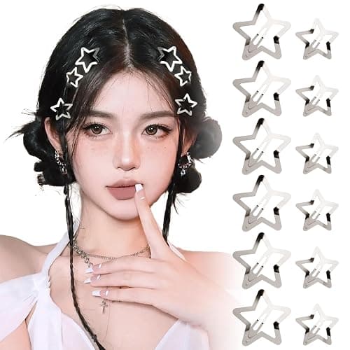 BOFUNX 12 Stücke Stern Haarspangen Silber Y2K Haarschmuck Pentagramm Hair Clips für Mädchen und Frauen, 2 Größe 3cm 4cm - A-Silber - Image 1