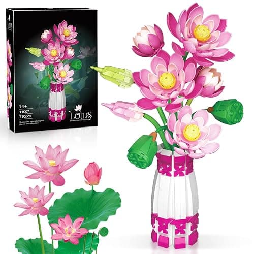 Kiothdre Lotus Flowers Buidling Set - Artificial Lotus Flower Bouquet for Adults Women Girls- Flower Botanical Collection Plant Kit for Home Decor & Display, Gifts for Mother‘s Day Birthday Valentines - Image 1