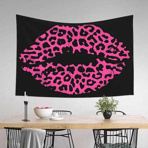 KOSUES Pink Leopard Lips Tapestry Wall Hanging Tapestries Wall Backdrop Room Poster Art Aesthetic Decor for Home Office Bedroom Living Room Dorm 60x40 Inch - Image 1
