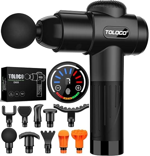 TOLOCO Massage Gun, Deep Tissue Back Massage for Athletes for Pain Relief, Percussion Massager with 10 Massages Heads & Silent Brushless Motor, Christmas Gifts for Women, Men, Black - Image 1