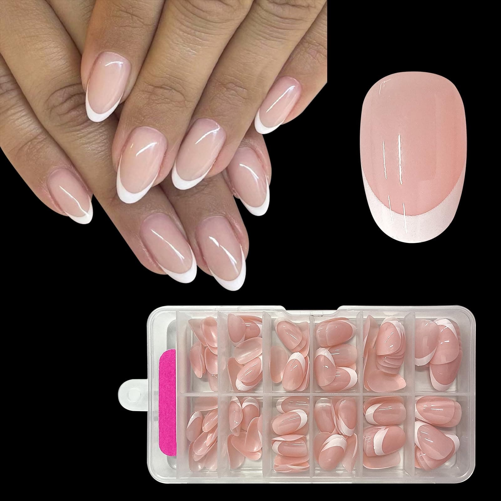 ZAHRIVA French Press On Nails Short Almond Shape Full Coverage Nail Tips Short for Gel Nails Fingernails Fake Nails Acrylic Nail Tips (White Arc Round French, 120 Pieces) - Image 1
