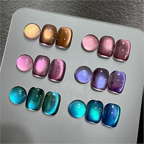 GAOY Glitter Cat Eye Gel Nail Polish Set with Magnet Colorful Galaxy for Holographic Cat Eye, Salon Gel Manicure and Nail Art DIY at Home - Image 1