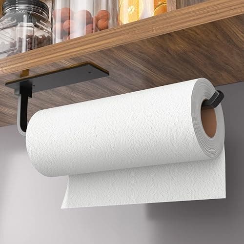 Paper Towel Holder - Self-Adhesive or Drilling, Matte Black, Upgraded Aluminum Kitchen Roll Dispenser Under Cabinet, Lighter but Stronger Than Stainless Steel! - Image 1