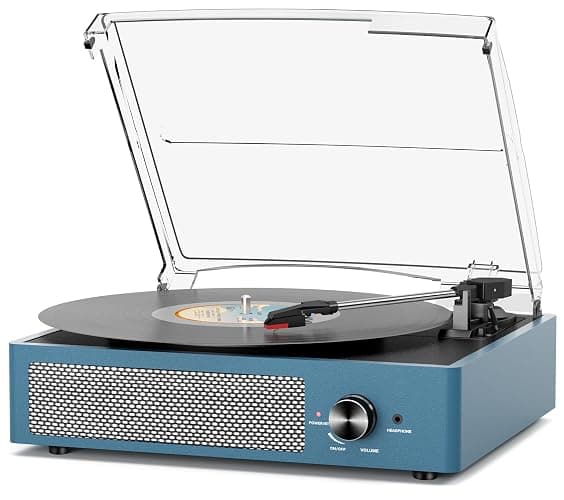 Vinyl Record Player with 2 Stereo Speakers Belt-Driven Vintage Turntables 3 Speed 3 Size Wireless Bluetooth Playback AUX-in RCA Out Headphone LP Vinyl Players Auto Stop Frosted Blue - Image 1