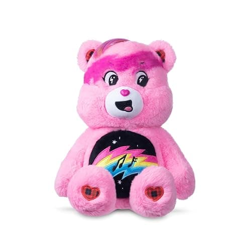 Basic Fun Care Bears 22cm Rock Theme Plush – Cheer Bear Eco-Friendly Soft Toy with Lightning Belly Badge – Collectible Plush for Kids & Fans - Image 1