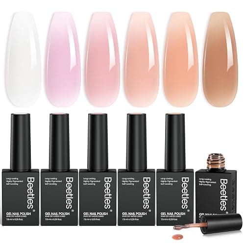 Beetles Jelly Gel Nail Polish Set, 6 Colors Milky White Nude Pink Sheer Brown Gel Polish Kit Nail Concealer Translucent Effect Soak Off Uv French Nail Art Gift for Women Ultimate Monochrome Collection - Image 1